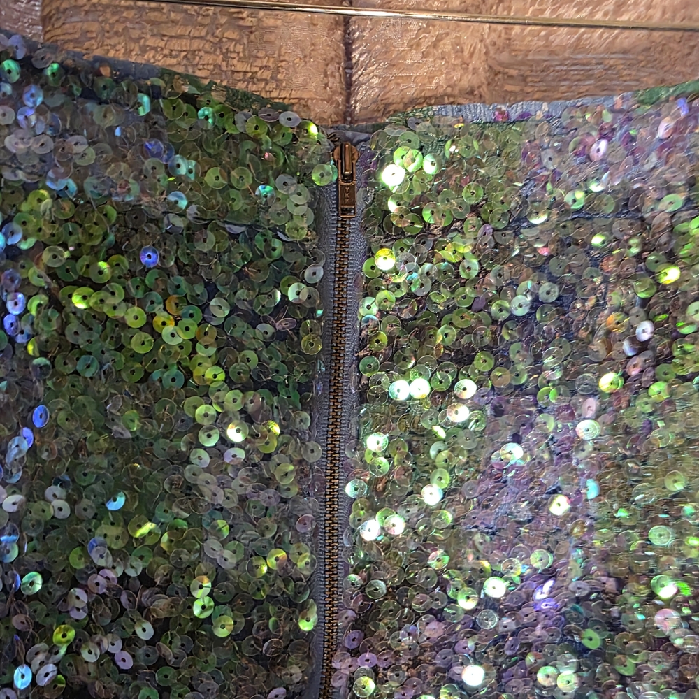 Maeve Shimmering Sequin Pencil Skirt in Blue Plaid - Picture 6 of 8